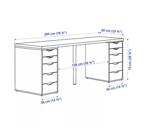 BÀN LÀM VIỆC LAGKAPTEN / ALEX IKEA - TRẮNG 200x60 cm