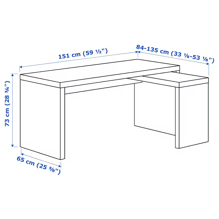 NỘI THẤT THÔNG MINH BÀN CÓ THÊM BÀN PHỤ KÉO RA MALM IKEA - TRẮNG 151x65 cm