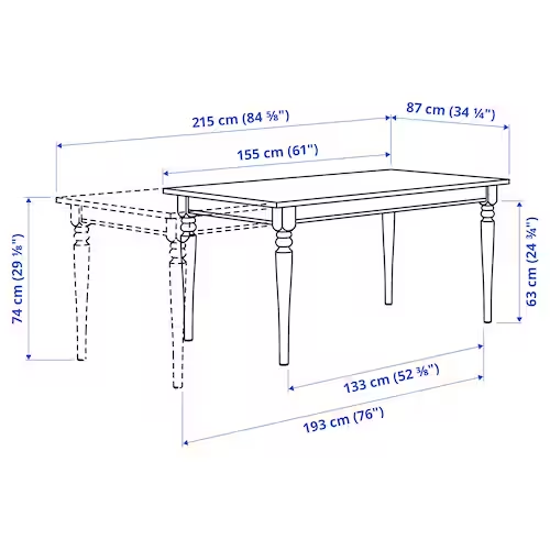 NỘI THẤT THÔNG MINH BÀN MỞ RỘNG INGATORP IKEA - ĐEN 155 / 215x87 cm