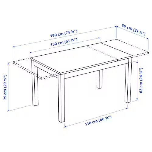 NỘI THẤT THÔNG MINH BÀN MỞ RỘNG LANEBERG IKEA - TRẮNG 130/190x80 cm