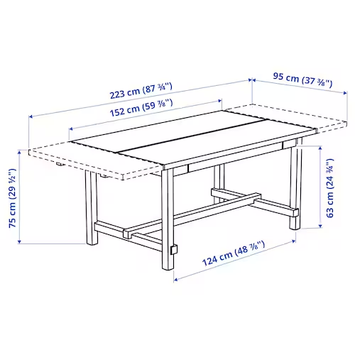 NỘI THẤT THÔNG MINH BÀN MỞ RỘNG NORDVIKEN IKEA - ĐEN 152 / 223x95 cm