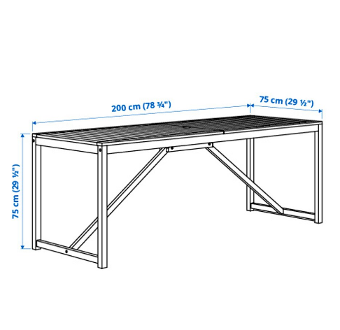BÀN NGOÀI TRỜI NÄMMARÖ IKEA - NÂU NHẠT 200x75 cm