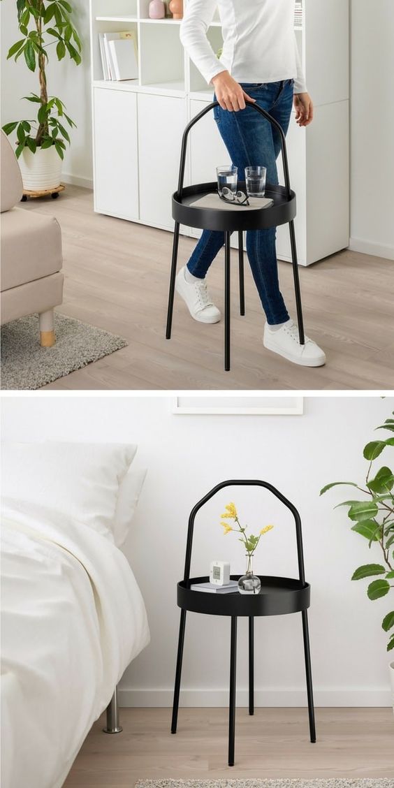 BÀN PHỤ BURVIK IKEA - ĐEN 38 cm