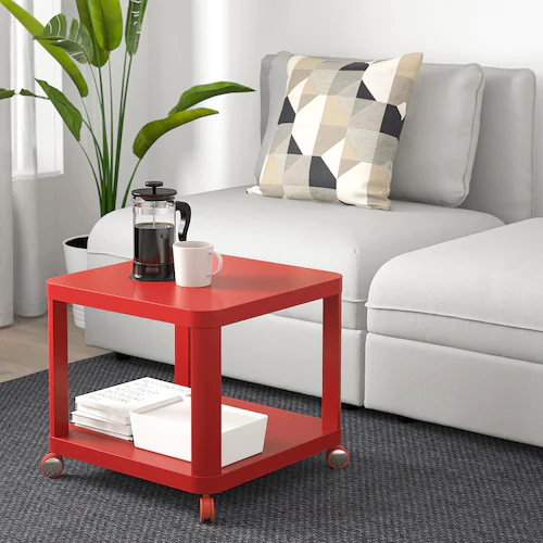 BÀN PHỤ CÓ BÁNH XE TINGBY IKEA - ĐỎ 50x50 cm
