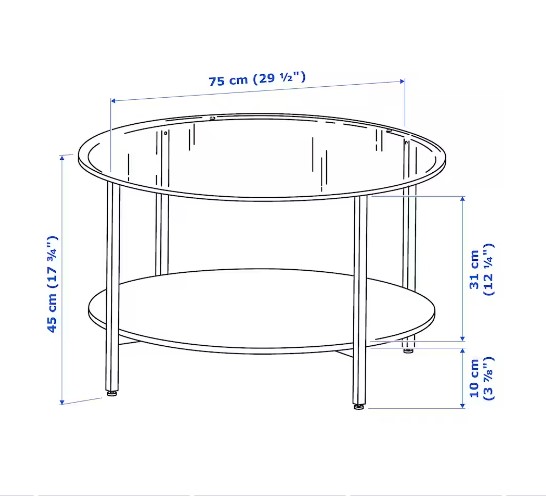 BÀN TRÀ KÍNH TRÒN VITTSJÖ IKEA - NÂU ĐEN/KÍNH 75 cm