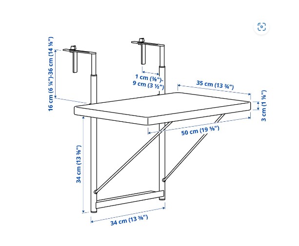 BÀN TREO BAN CÔNG TORPARÖ IKEA - TRẮNG 50 cm