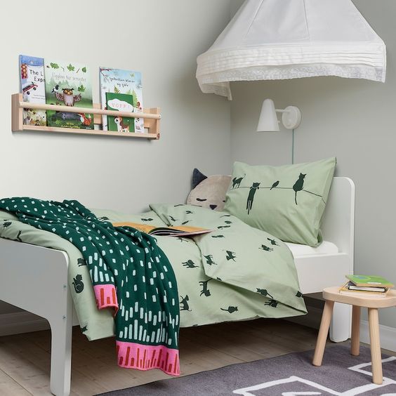 BỘ VỎ CHĂN GỐI BARNDRÖM IKEA - XANH /HÌNH MÈO 150x200 / 50x80 cm