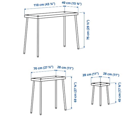BỘ 2 BÀN LỒNG VÀ 2 GHẾ FRIDNÄS IKEA - BẠCH DƯƠNG/ĐEN