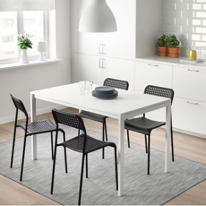 BỘ BÀN 4 GHẾ MELLTORP / ADDE IKEA - TRẮNG / ĐEN 125x75 cm