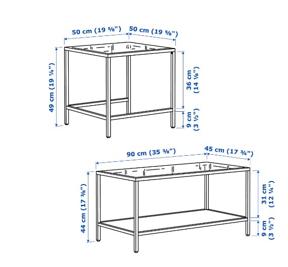 NỘI THẤT THÔNG MINH BỘ BÀN TRÀ / BÀN GÓC VITTSJÖ IKEA - NÂU ĐEN/KÍNH 90x50 cm