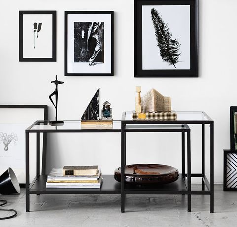 NỘI THẤT THÔNG MINH BỘ BÀN TRÀ / BÀN GÓC VITTSJÖ IKEA - NÂU ĐEN/KÍNH 90x50 cm