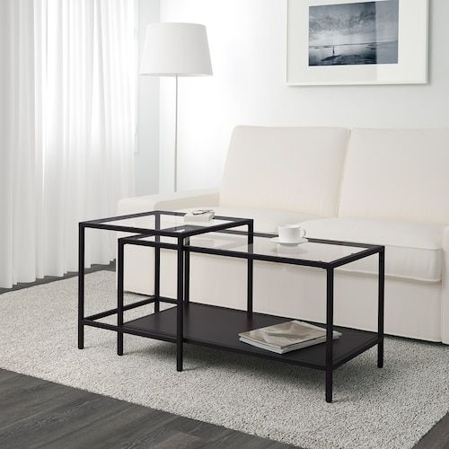 NỘI THẤT THÔNG MINH BỘ BÀN TRÀ / BÀN GÓC VITTSJÖ IKEA - NÂU ĐEN/KÍNH 90x50 cm