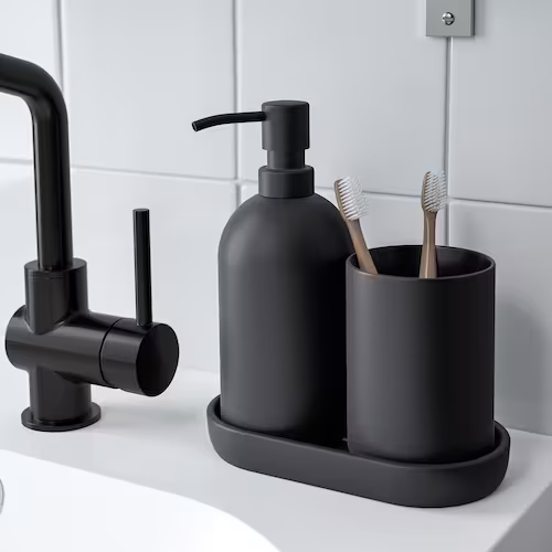 BỘ 3 PHỤ KIỆN PHÒNG TẮM GANSJÖN IKEA - XÁM ĐEN
