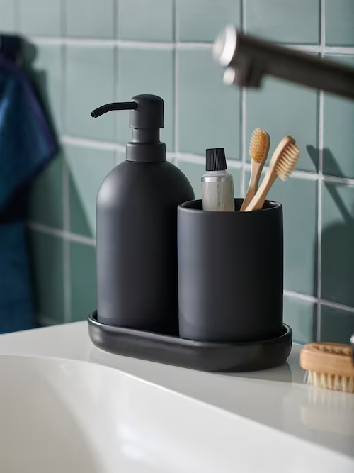 BỘ 3 PHỤ KIỆN PHÒNG TẮM GANSJÖN IKEA - XÁM ĐEN