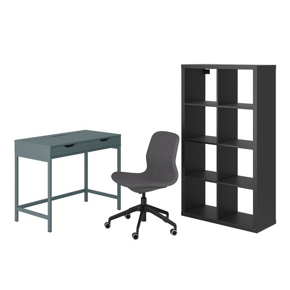 Combo Bộ 3 Bàn Ghế Và Kệ Văn Phòng Alex/Långfjäll/Kallax Ikea - Đen