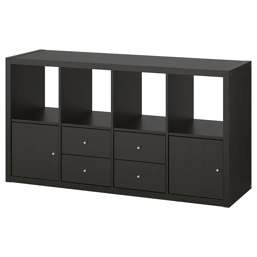 HỘP CHÈN 2 NGĂN CÓ CỬA KALLAX IKEA - NÂU ĐEN 33x33 cm