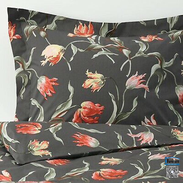 BỘ VỎ CHĂN GỐI ALANDSRO IKEA - Màu đen/hoa tuylip (200*230/80*50cm)