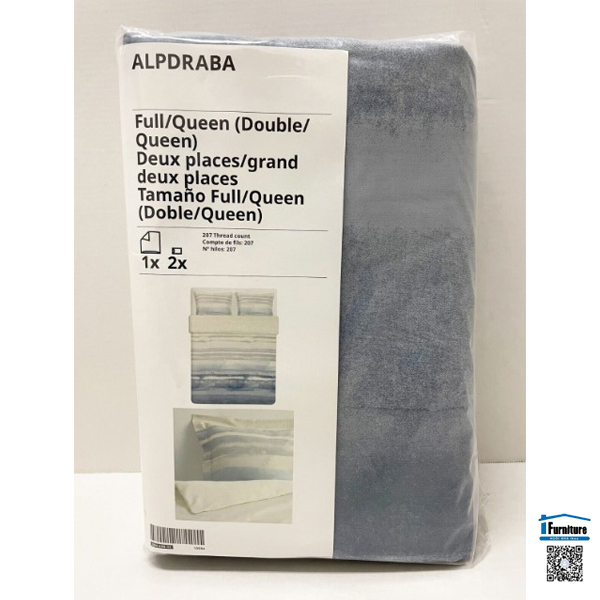 BỘ VỎ CHĂN GỐI ALPDRABA IKEA - Màu xanh lam sọc (200*230/50*80cm)
