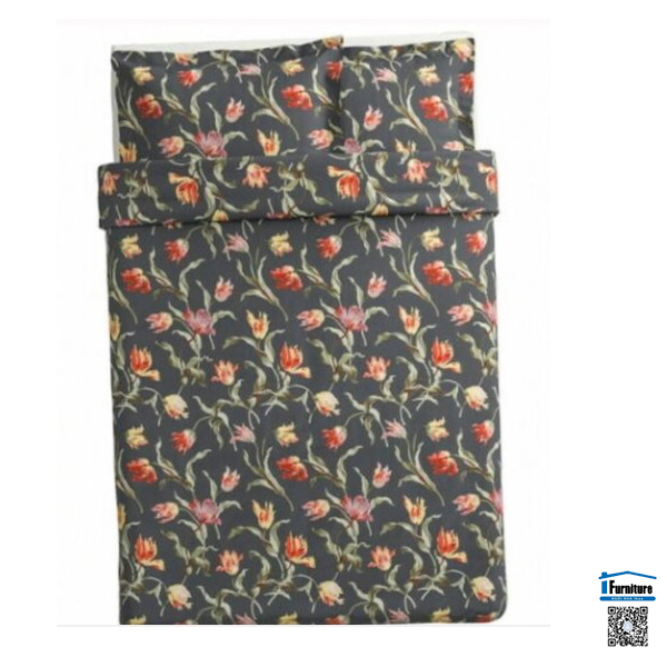 BỘ VỎ CHĂN GỐI ALANDSRO IKEA - Màu đen/hoa tuylip (200*230/80*50cm)