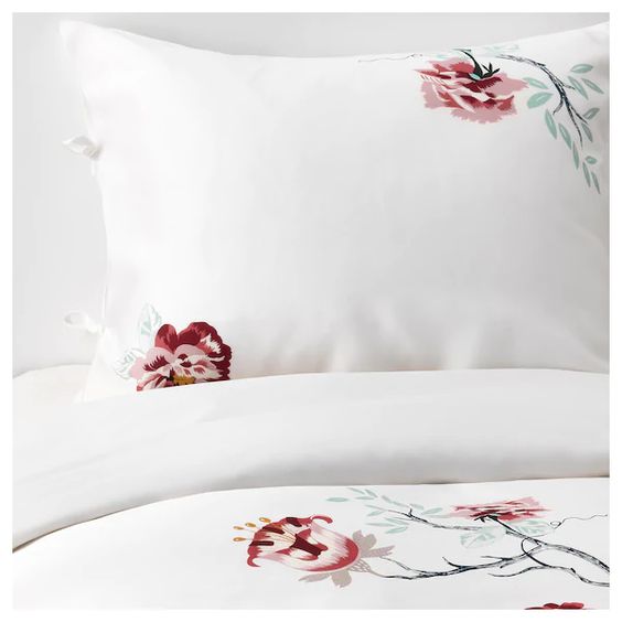 BỘ VỎ CHĂN GỐI JÄTTELILJA IKEA - TRẮNG /HOA VĂN 200x230 / 50x80 cm