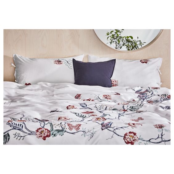 BỘ VỎ CHĂN GỐI JÄTTELILJA IKEA - TRẮNG /HOA VĂN 200x230 / 50x80 cm