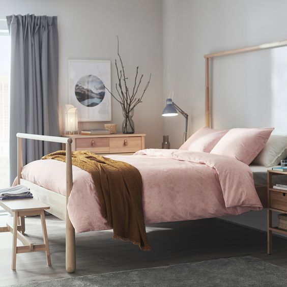 BỘ VỎ CHĂN GỐI JÄTTEVALLMO IKEA - HỒNG NHẠT  200x230 / 50x80 cm
