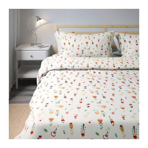 BỘ VỎ CHĂN GỐI ROSENFIBBLA IKEA - TRẮNG/HỌA TIẾT HOA 200x230 / 50x80 cm