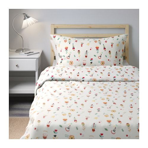 BỘ VỎ CHĂN GỐI ROSENFIBBLA IKEA - TRẮNG/HỌA TIẾT HOA 200x230 / 50x80 cm