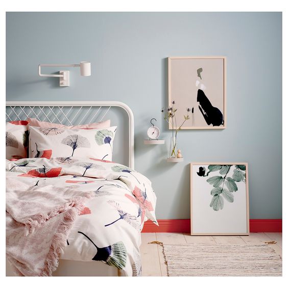 BỘ VỎ CHĂN GỐI TOVSIPPA IKEA - TRẮNG / HOA VĂN 200x230/50x80 cm