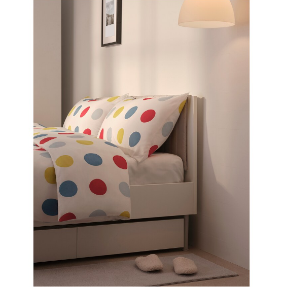 BỘ 2 VỎ GỐI VÀ KHĂN TRẢI GIƯỜNG BRUKSVARA IKEA - CHẤM BI NHIỀU MÀU 200x230 cm