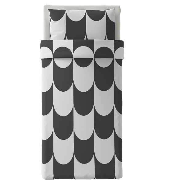 BỘ VỎ GỐI VÀ KHĂN TRẢI GIƯỜNG BRUKSVARA IKEA - HỌA TẾT ĐEN TRẮNG 150x200cm