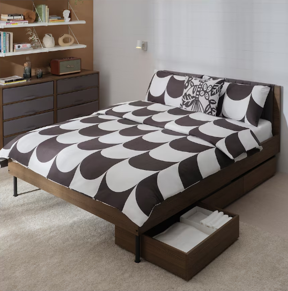 BỘ 2 VỎ GỐI VÀ KHĂN TRẢI GIƯỜNG BRUKSVARA IKEA - HOA VĂN ĐEN/TRẮNG 200x230 cm