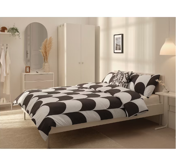 BỘ 2 VỎ GỐI VÀ KHĂN TRẢI GIƯỜNG BRUKSVARA IKEA - HOA VĂN ĐEN/TRẮNG 200x230 cm