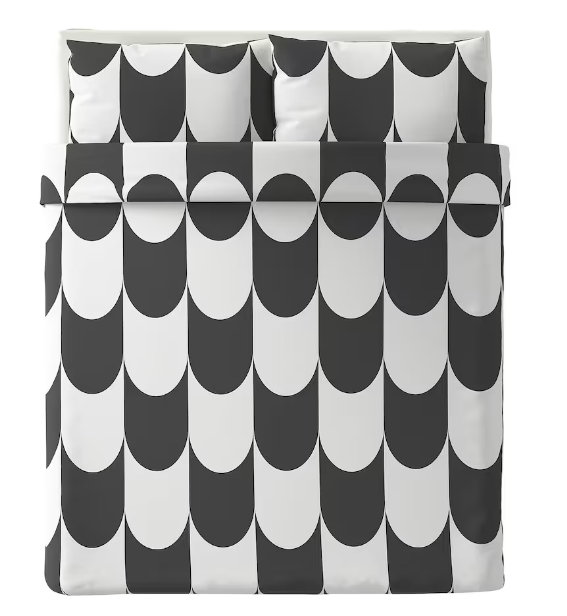 BỘ 2 VỎ GỐI VÀ KHĂN TRẢI GIƯỜNG BRUKSVARA IKEA - HOA VĂN ĐEN/TRẮNG 200x230 cm