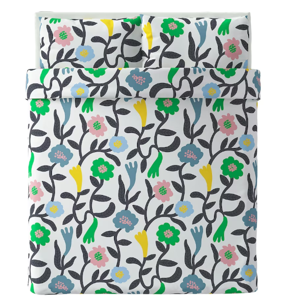 BỘ 2 VỎ GỐI VÀ KHĂN TRẢI GIƯỜNG BRUKSVARA IKEA - HOA VĂN NHIỀU MÀU 200x230 cm