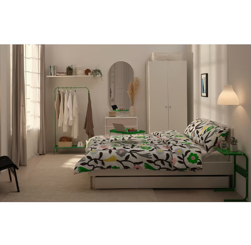 BỘ 2 VỎ GỐI VÀ KHĂN TRẢI GIƯỜNG BRUKSVARA IKEA - HOA VĂN NHIỀU MÀU 200x230 cm