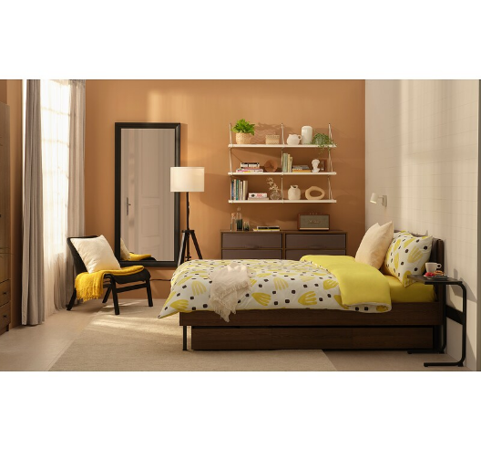 BỘ 2 VỎ GỐI VÀ KHĂN TRẢI GIƯỜNG BRUKSVARA IKEA - HỌA TẾT VÀNG TRẮNG 200x230 cm