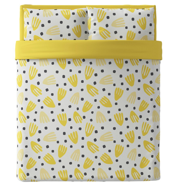 BỘ 2 VỎ GỐI VÀ KHĂN TRẢI GIƯỜNG BRUKSVARA IKEA - HỌA TẾT VÀNG TRẮNG 200x230 cm