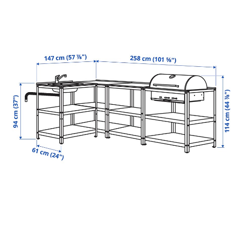 BỒN RỬA VÀ LÒ NƯỚNG NGOÀI TRỜI GRILLSKÄR IKEA 258x147 cm