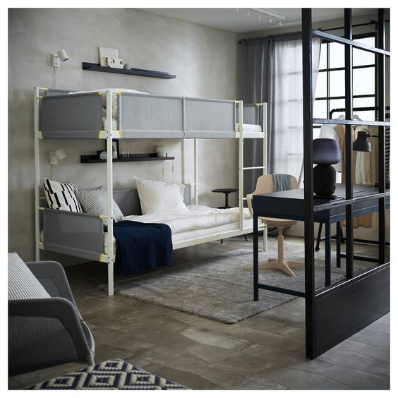 KHUNG GIƯỜNG TẦNG VITVAL IKEA - TRẮNG/XÁM NHẠT 90x200 cm