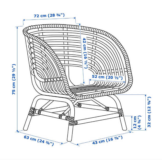 GHẾ BÀNH SONG MÂY CÓ ĐỆM BUSKBO IKEA