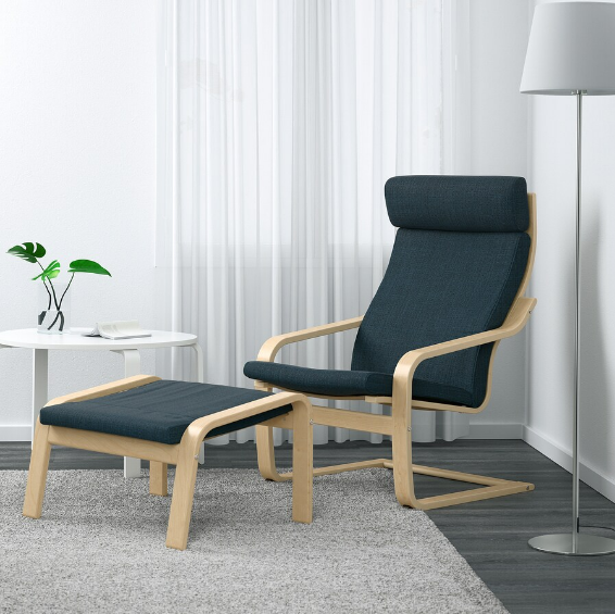 GHẾ BÀNH THƯ GIÃN POÄNG IKEA - VENEER BẠCH DƯƠNG / XANH ĐẬM