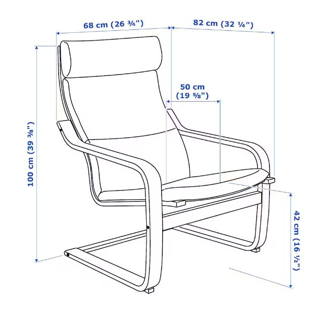 GHẾ BÀNH THƯ GIÃN POÄNG IKEA - VENEER BẠCH DƯƠNG / XANH ĐẬM