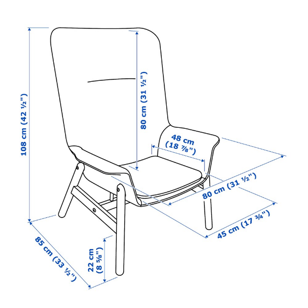 GHẾ BÀNH LƯNG CAO VEDBO IKEA - XANH NHẠT