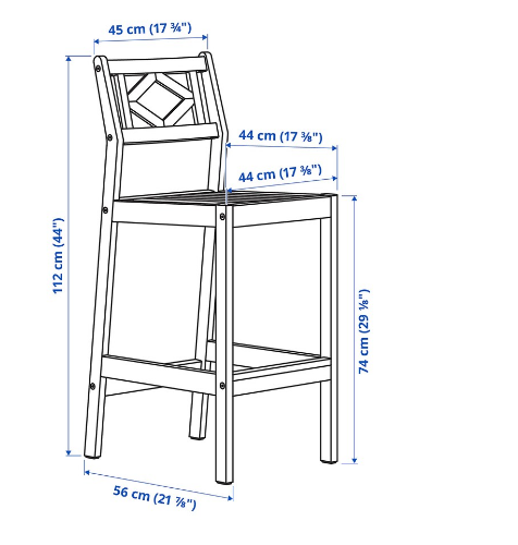 GHẾ QUẦY BAR NGOÀI TRỜI BONDHOLMEN IKEA - XÁM