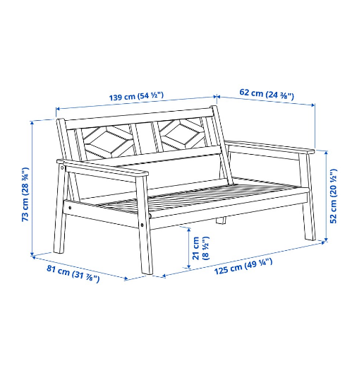 GHẾ SOFA NGOÀI TRỜI BONDHOLMEN IKEA - XÁM 139x81x73 cm