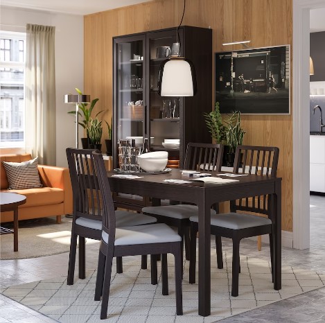GHẾ GỖ BỌC NỆM EKEDALEN IKEA - NÂU SẪM/XÁM NHẠT