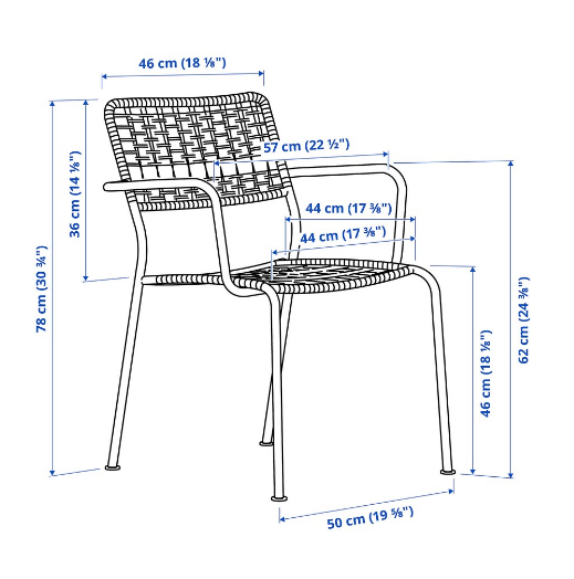 GHẾ CÓ TAY VỊN NGOÀI TRỜI LÄCKÖ IKEA - XÁM ĐẬM