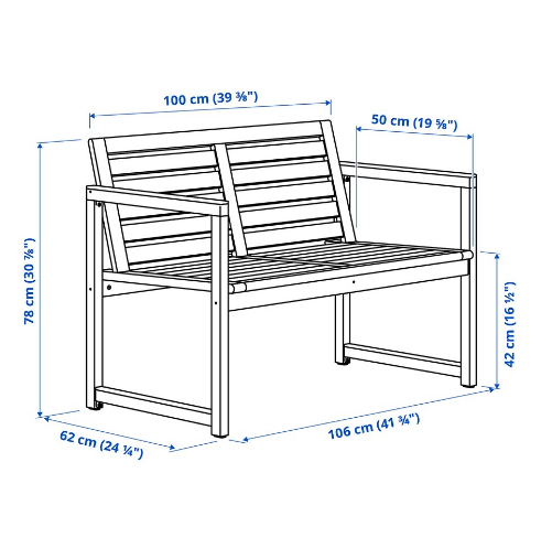 GHẾ DÀI CÓ TỰA LƯNG NGOÀI TRỜI NÄMMARÖ IKEA - NÂU NHẠT