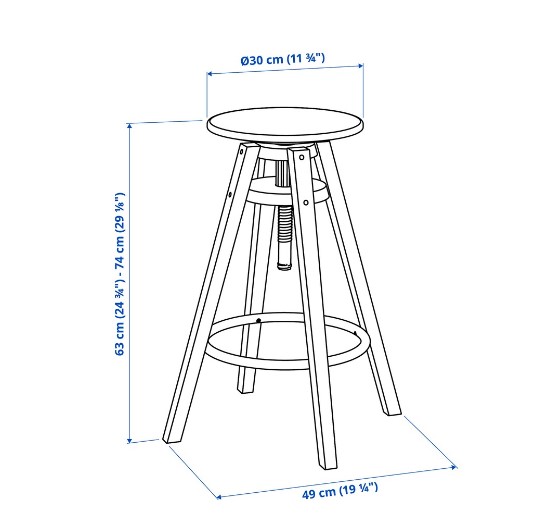 GHẾ QUẦY BAR DALFRED IKEA - ĐEN 63-74 cm